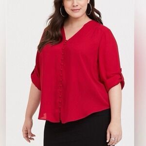 Torrid Harper Red Floral Georgette 3/4‎ Sleeve Pullover Blouse Size 3X